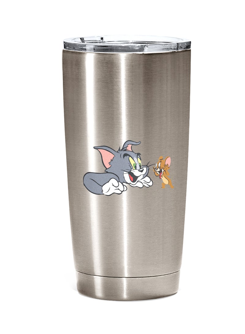 LOUD UNIVERSE Stainless Steel Travel Tumbler With Acrylic Lid Tom And Jerry Classic Silver 
