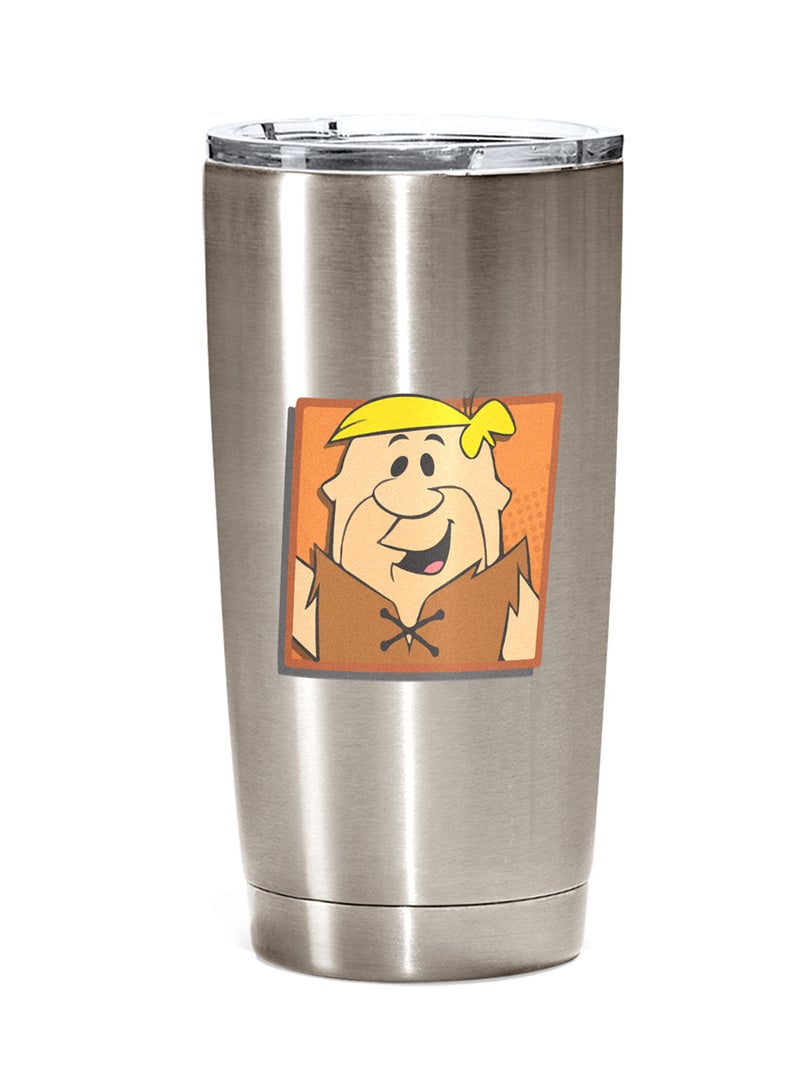 LOUD UNIVERSE Stainless Steel Travel Tumbler With Acrylic Lid Barney Rubble Silver 