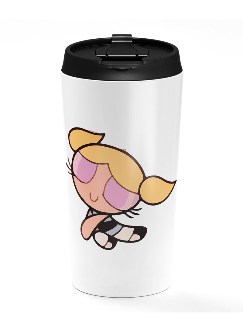 LOUD UNIVERSE Stainless Steel Travel Tumbler With Acrylic Lid Cute Girl Power Puff White - Image 1