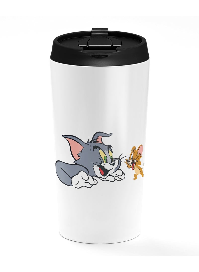 LOUD UNIVERSE Stainless Steel Travel Tumbler With Acrylic Lid Tom And Jerry Classic White  - Image 1