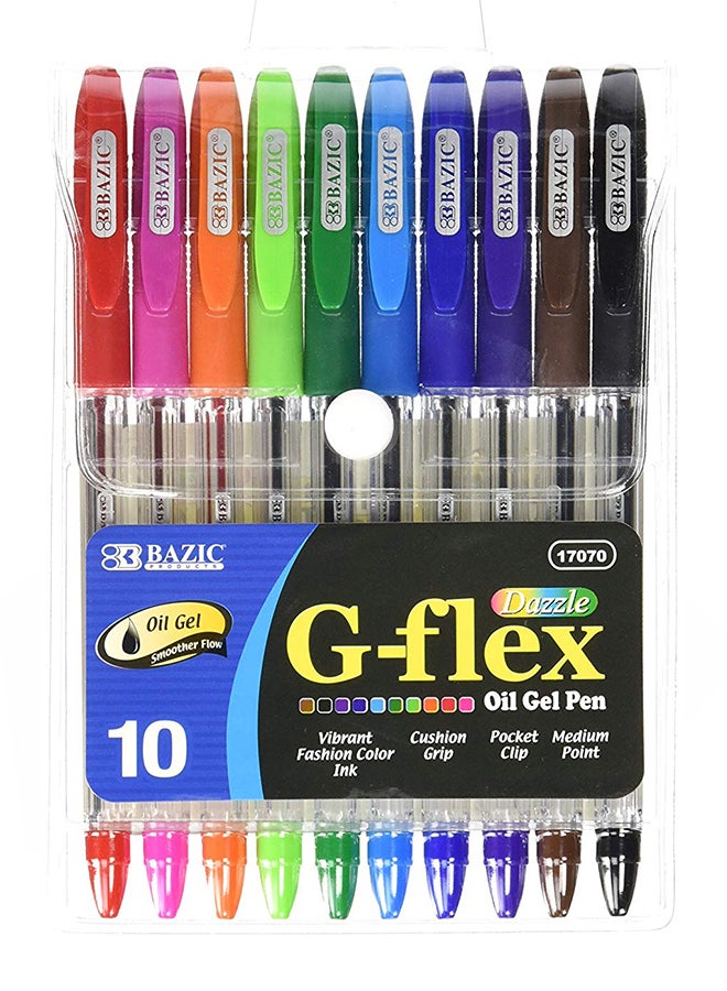 Bazic 10-Piece G-Flex Dazzle Oil-Gel Ink Pen Multicolour - Image 1