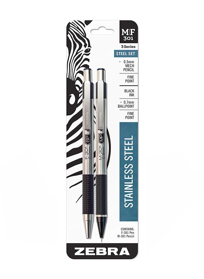 Zebra Pen 2 Count Zebra M/F 301 Stainless Steel Mechanical Pencil And Ballpoint Pen Set  - Image 1