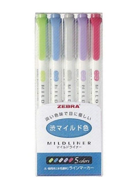 Pack Of 5 Double Sided Highlighter Multicolour