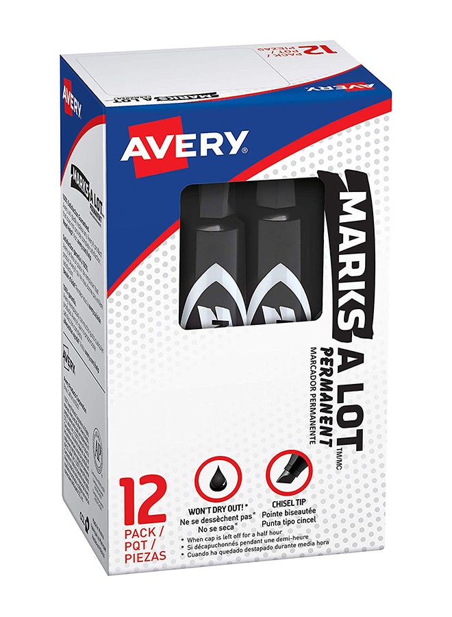 Marks-a-lot Pack Of 12 Permanent Marker Black - Image 1