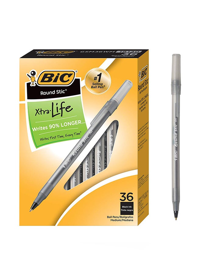 36-Piece Round Stick Xtra Life Ballpoint Pen Grey