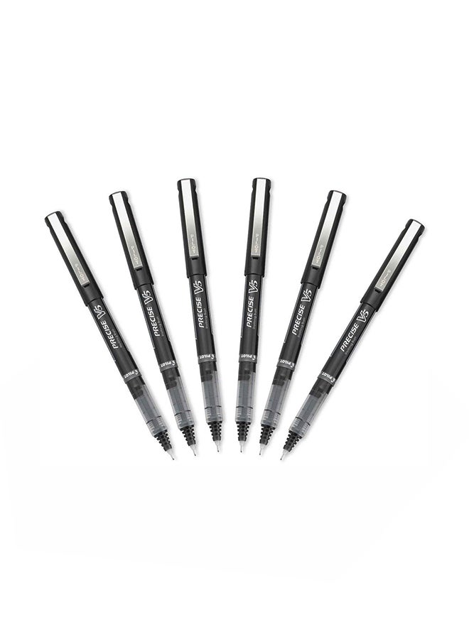 PILOT 6-Piece Precise V5 Stick Rolling Ballpoint Pen Black 