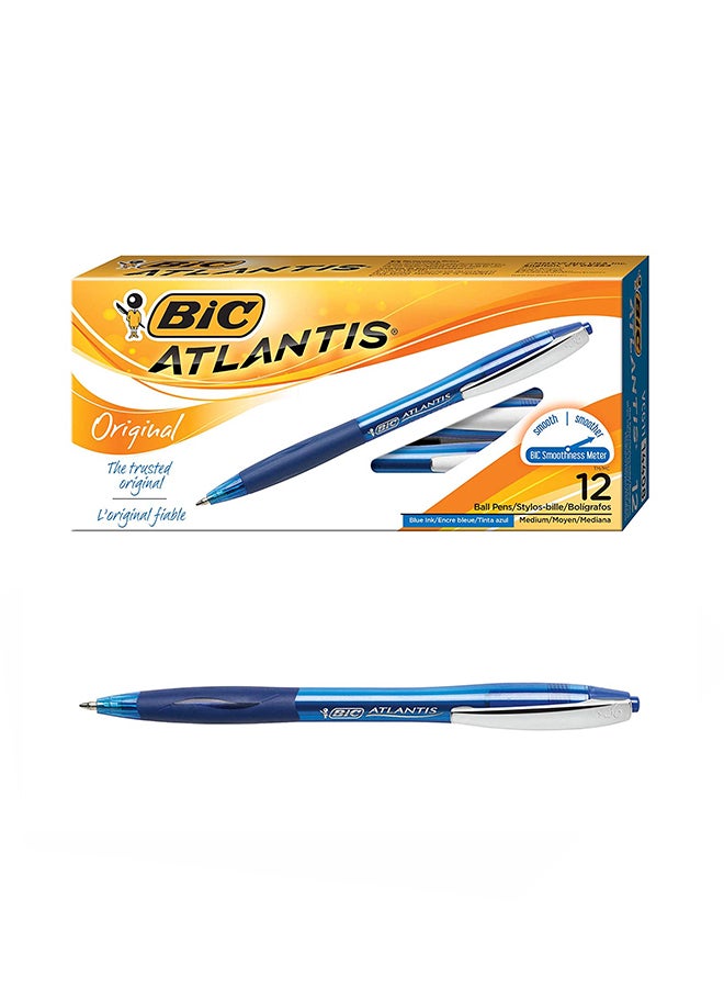 Bic 12-Piece Atlantis Original Retractable Ballpoint Pen Blue - Image 1