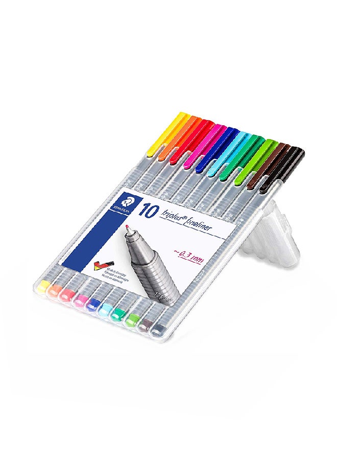 STAEDTLER 10-Piece Triplus Fineline Porous Point Pen Multicolour  - Image 2