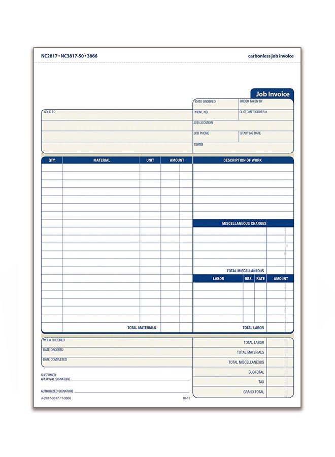 ADAMS Carbonless Job Invoice Book White/Blue  - Image 2