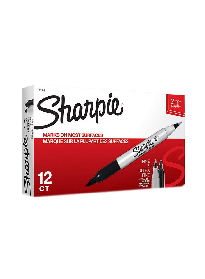 Sharpie Pack Of 12 Twin Tip Permanent Marker Black  - Image 1
