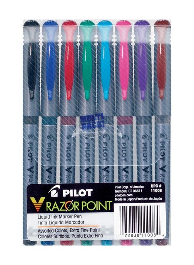 Pack Of 8 V Razor Point Liquid Ink Marker Pen Multicolour