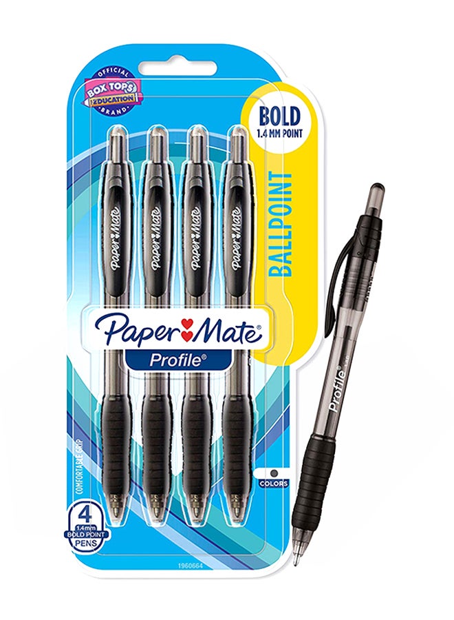 Paper Mate Profile Retractable Ballpoint PenBold PointTranslucent BarrelBlack Ink4 Count  - Image 1