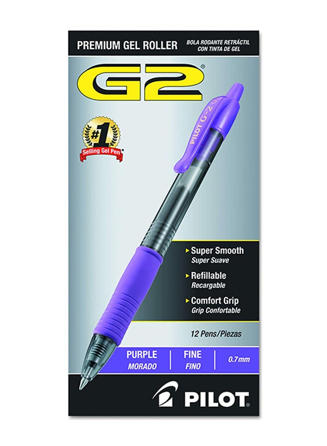Pilot G2 Retractable Premium Gel Ink Roller Ball Pens Fine Point Purple Dozen Box (31029) - Image 1