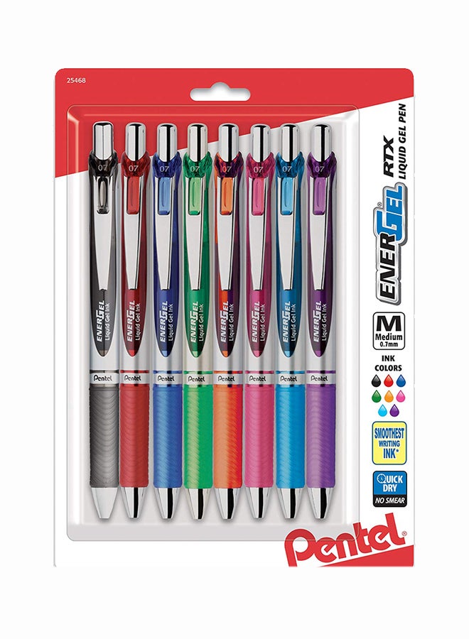 Pentel Pack Of 8 Retractable Liquid Gel Pen Multicolour - Image 1