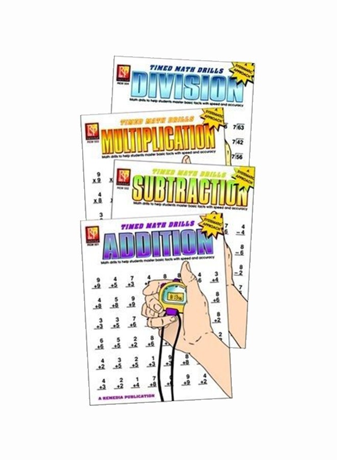 REMEDIA PUBLICATIONS Pack Of 4 Timed Math Drills Book Set Multicolour 