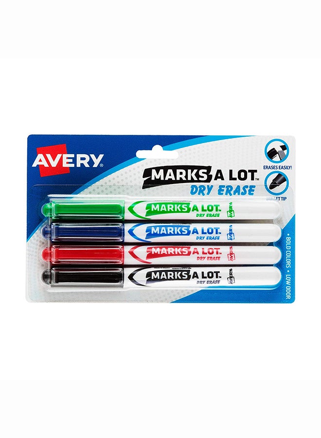 Marks-a-lot Pack Of 4 Avery Pen Style Dry Erase Marker Multicolour - Image 1