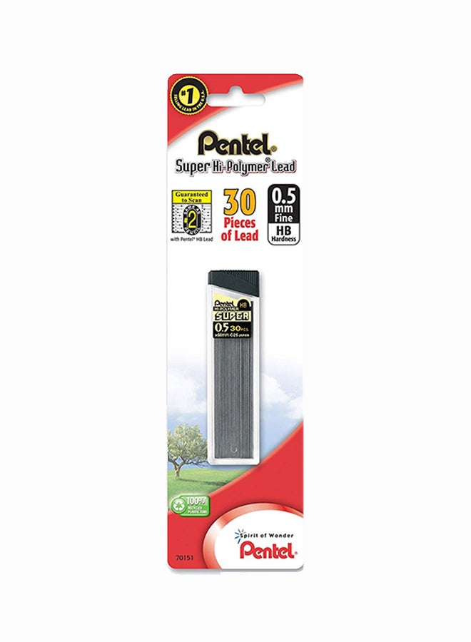 Pentel 30-Piece Of Super Hi-Polymer Lead Refill Grey