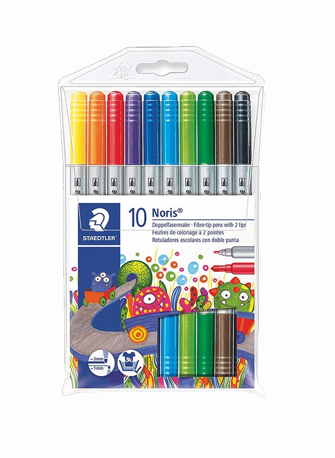 STAEDTLER Noris Club Double Ended Fibre Tips Pen Set, Pack Of 10 Multicolour  - Image 1