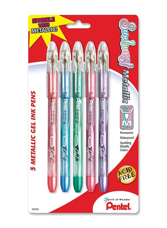 Sunburst Metallic Gel Pen, Medium Line, Permanent, Assorted Ink, 5 Pack (K908Mbp5M)