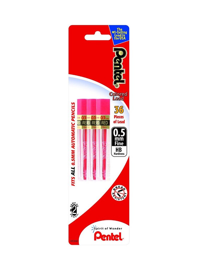 Refill Lead, 0.5Mm, Fine, Red, 12 Pieces Per Tube, 3 Pack (Ppr5Bp3-K6)