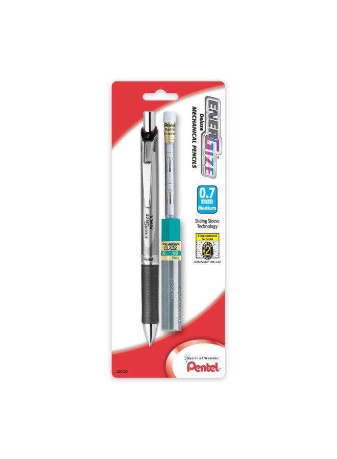 قلم رصاص ميكانيكي تلقائي إينرجايز مع سنون رصاص وممحاة فضي