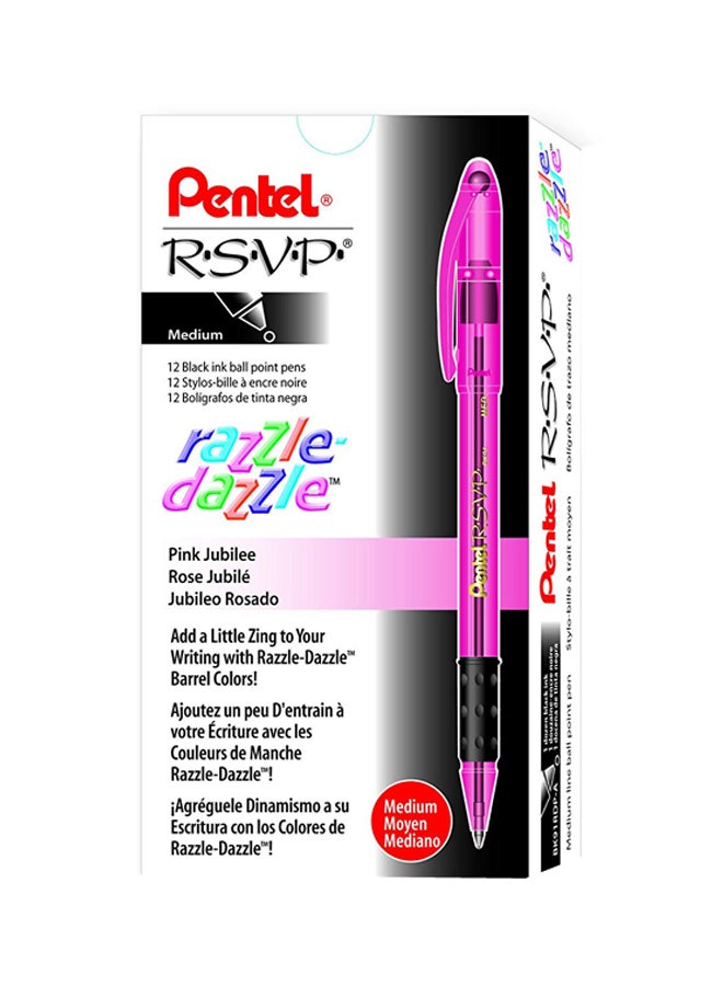 R.S.V.P. Razzle-Dazzle Ballpoint Pen, Medium Line, Pink Barrel, Black Ink, Box Of 12 (Bk91Rdp-A)