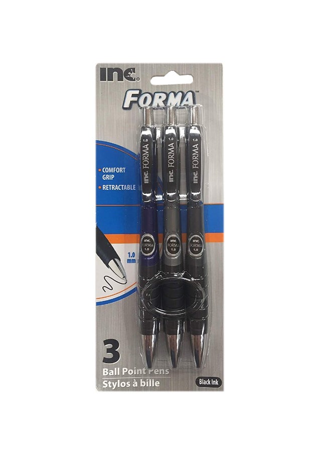 1.0 Mm Ball Point Retractable Black Ink (Various Barrel Colors) - 3 Pack