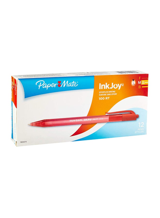 Paper Mate Paper Mate Inkjoy 100Rt Ballpoint Pen, Retractable, Red, Dozen Box 