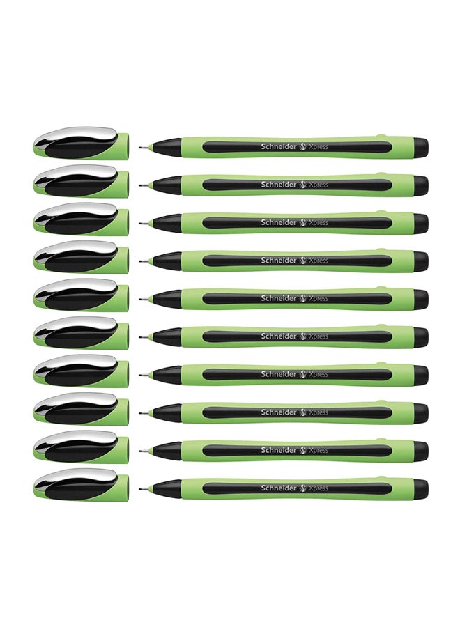 Schneider Box Of 10 Xpress Fineliner Porous Point Pen Black/Green