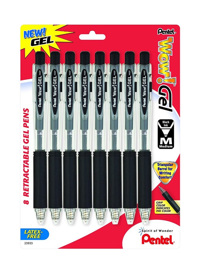 مجموعة أقلام حبر جل برأس كروي قابلة للسحب مكونة من 8 قطع أسود