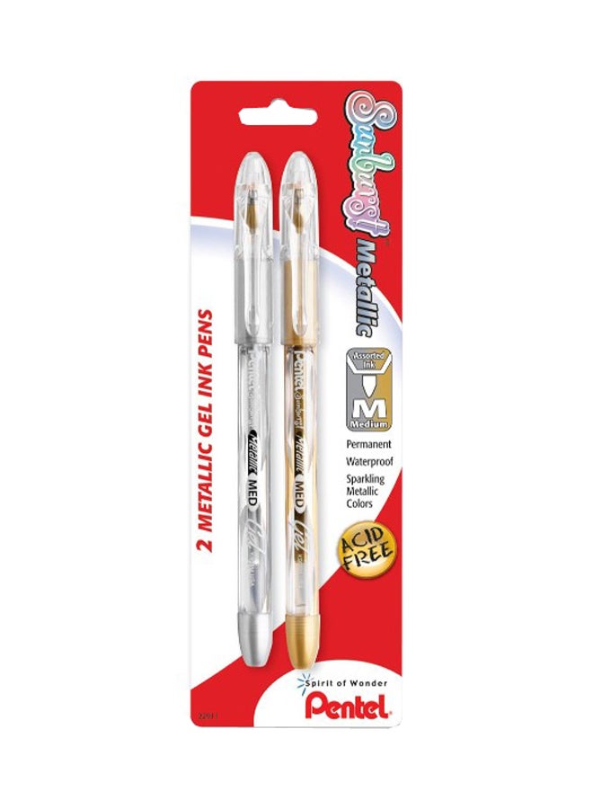 Pack Of 2 Sunburst Metallic Gel Rollerball Pen Silver