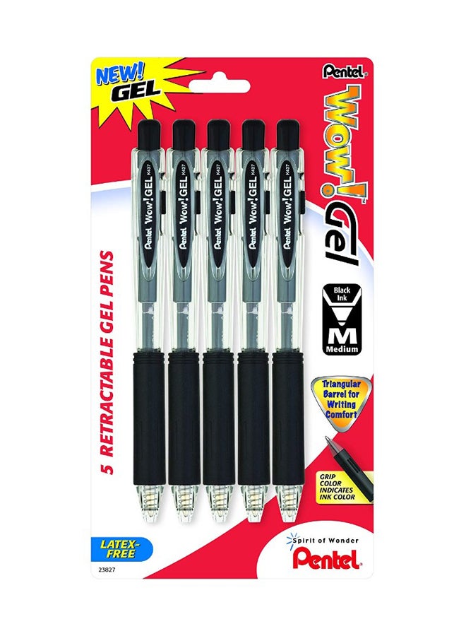 Pack Of 5 Retractable Gel Rollerball Pen Black
