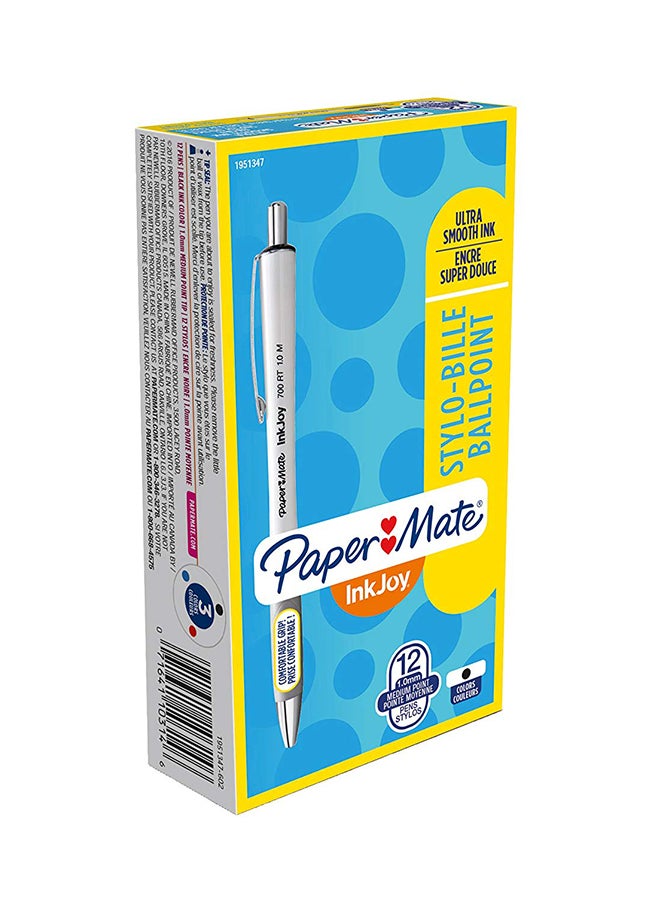 Paper Mate Paper Mate Inkjoy 700Rt Retractable Ballpoint Pens, Medium Point, White Barrel, Black Ink, Box Of 12 (1951347) 