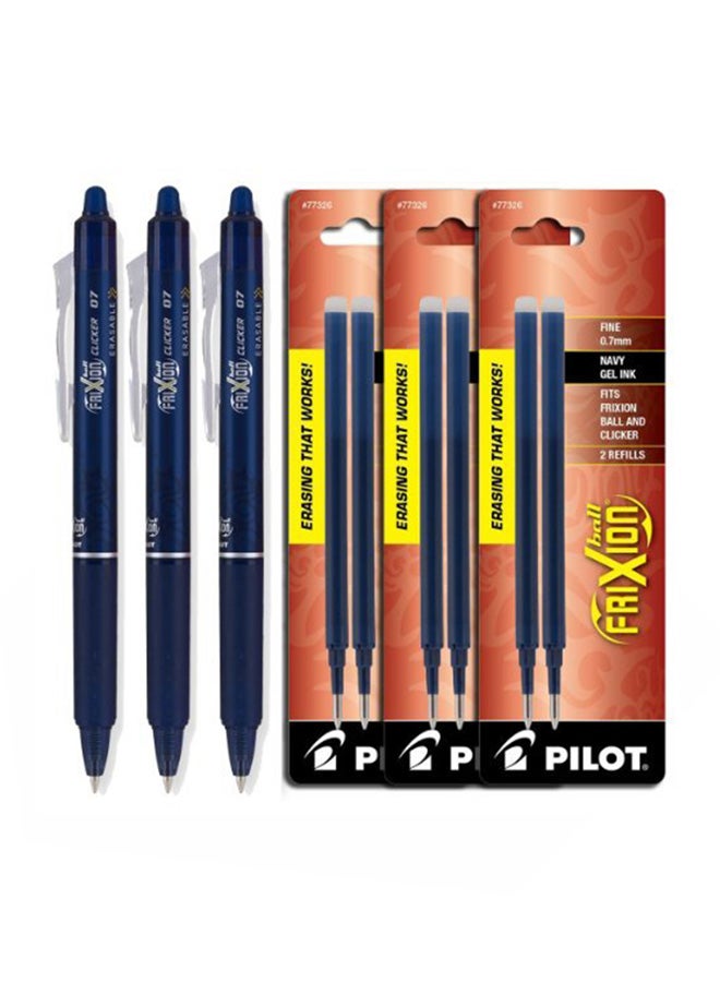 بايلوت حزمة أقلام حبر جل قابلة للسحب مع عبوات لإعادة التعبئة من 3 قطع أزرق
