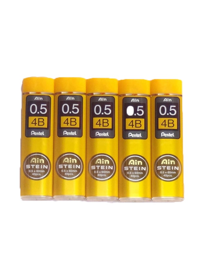 Pentel Ain Pencil Leads 0.5Mm 4B, 40 Leads X 5 Pack/Total 200 Leads