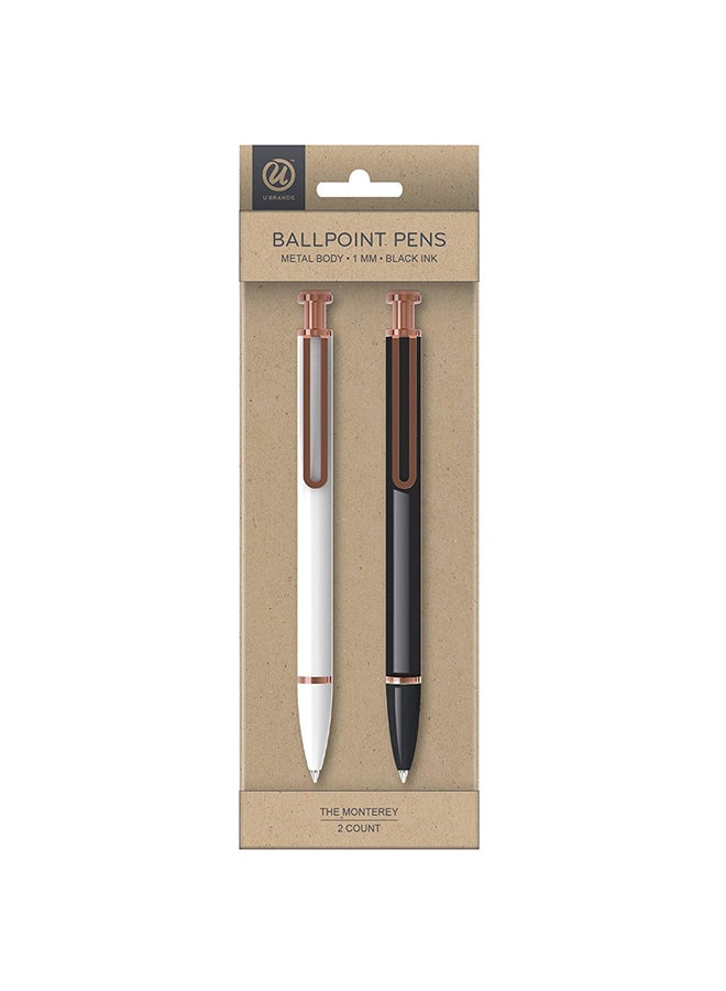 U Brands - U Brands 'The Monterey' Retractable Ballpoint Pen, Black And White, Black Ink, 2-Pack - Image 1