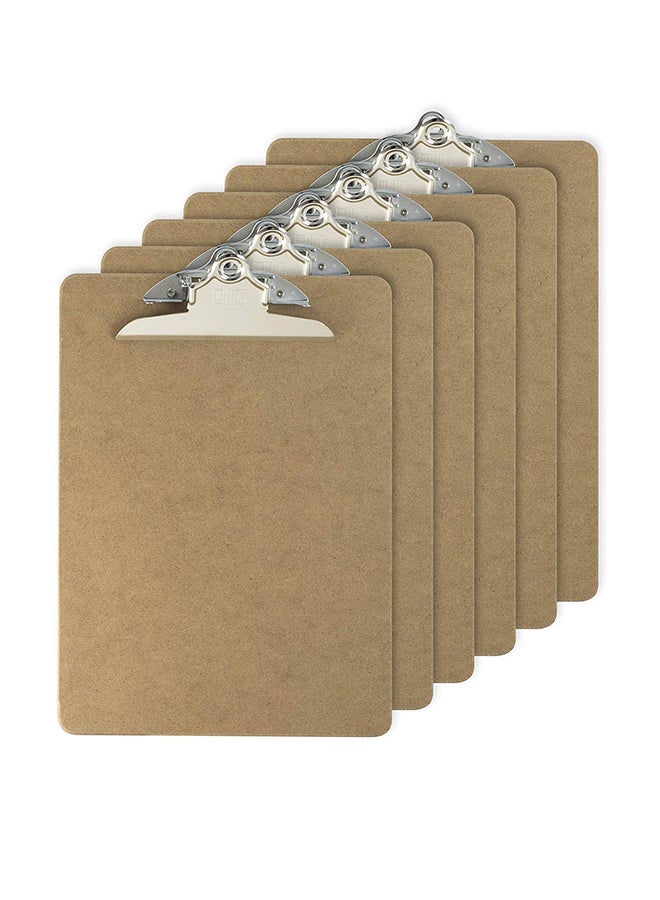 Officemate - Pack Of 6 Letter Size Wood Clipboard Brown/Silver - Image 1