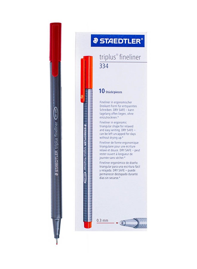 Ifusion Pack Of 10 Triplus Fineliner Pen Grey/Red - Image 1