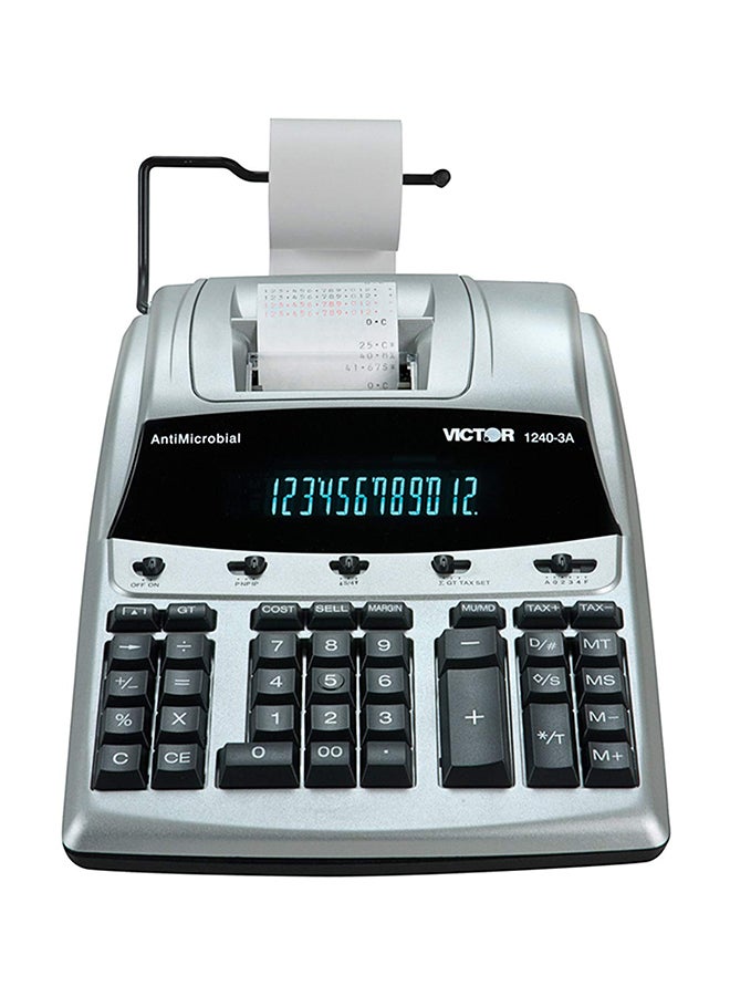 Victor Antimicrobial Protection Printing Calculator Silver/Black  - Image 1