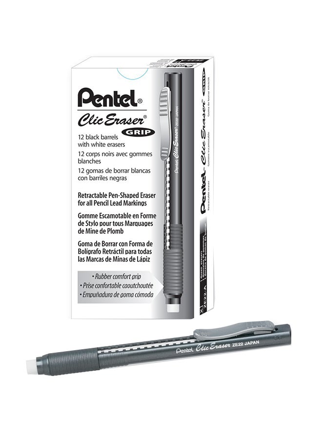 Pentel 12-Piece Clic Eraser Grey - Image 1