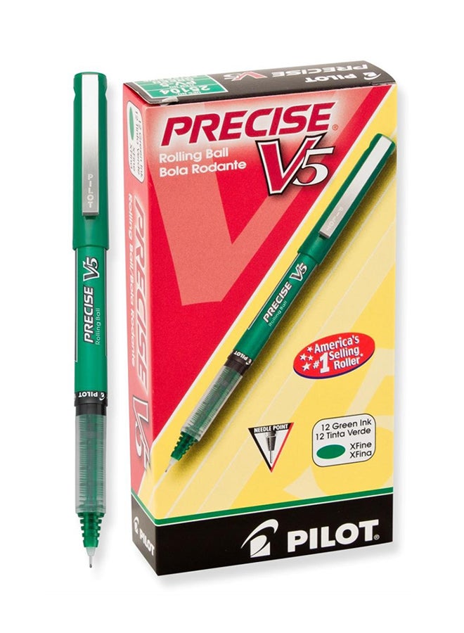 PILOT - Precise V5 Stick Rolling Ball Pens, Extra Fine Point, Green Ink, Dozen Box (25104) - Image 1