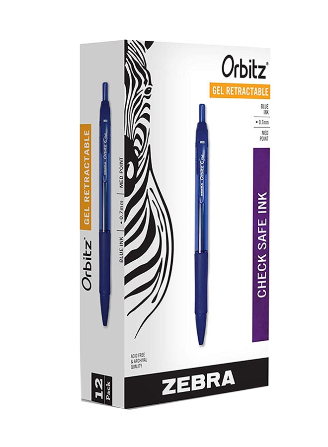 Zebra Pen - Zebra Pen Orbitz Gel Retractable Rollerball Pen, Medium Point, 0.7Mm, Blue Ink, 12-Count - Image 1