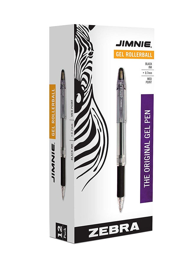 Zebra Pen Jimnie Roller Ball Stick Gel Pen, Black Ink, Medium Point, 0.7Mm, 12-Count - Image 1