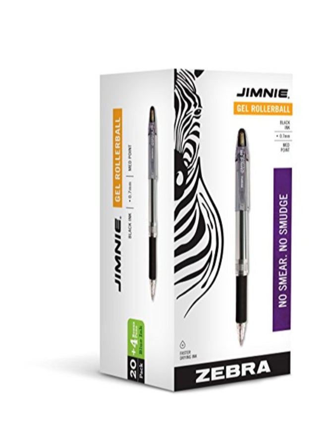 Zebra Pen - Zebra Pen Jimnie Rollerball Gel Pens, Medium Point, 0.7Mm, 24-Count (20 Black, 4 Blue) - Image 1