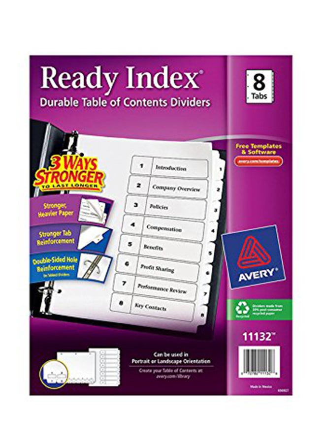 AVERY - 8-Tab Index Table Of Contents Divider Black/White - Image 1