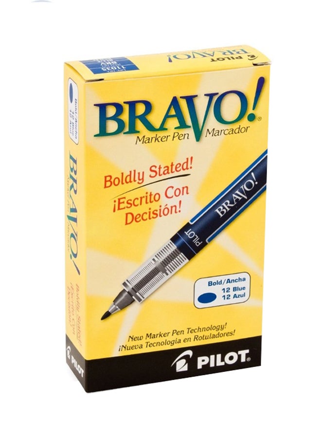 PILOT Bravo Liquid Ink Marker Pens, Bold Point, Blue Ink, Dozen Box (11035)