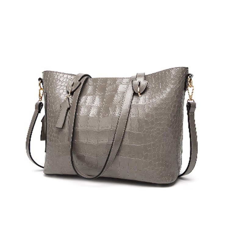 Polyurethane Crocodile Print Shoulder Bag Grey