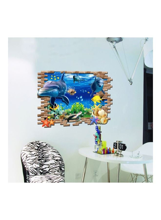 3D Ocean Wall Sticker Blue/Brown/Yellow 60x90cm  - Image 1