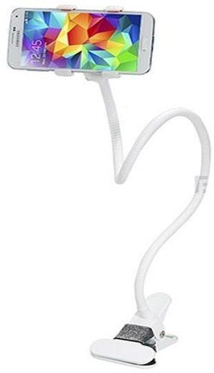 حامل هواتف نقالة برأس دوار يثبت على المكتب أو السرير يغني عن استخدام اليدين بمواصفات عالمية أبيض