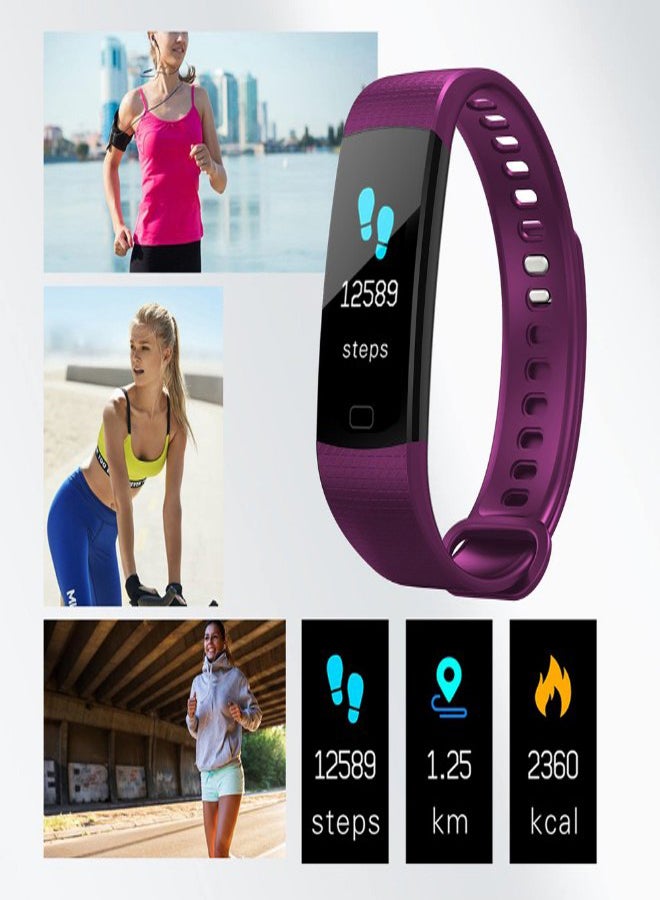 Heart Rate Blood Pressure Monitor Smart Wristband Purple - Image 2